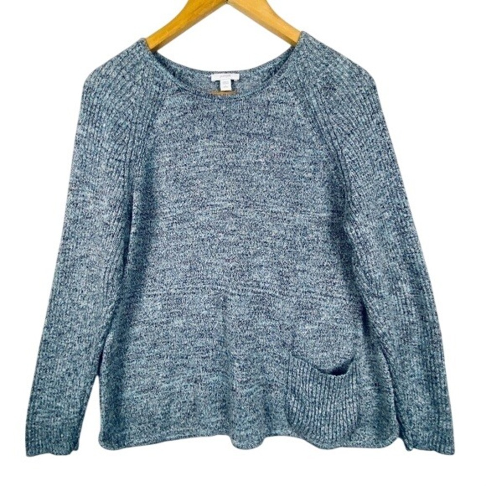 Pure Jill Long Sleeve Scoop‎ Neck Linen Knit sweater Sz LP Blue Beachy Lagenlook